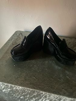 Black Patent Leather Platform Penny Loafers