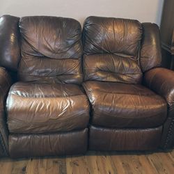1 Manual Leather Reclining Love Seat  & 2 Manual Reclining Couch 