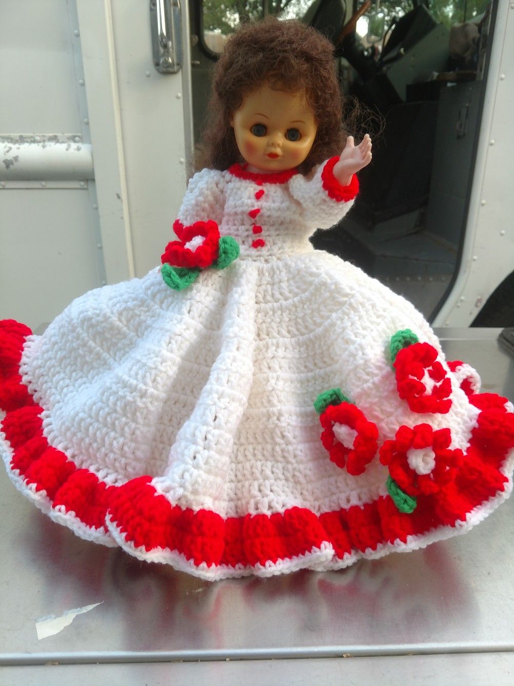 Vintage Doll Handmade Crochet Dress