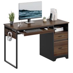 Bestier 48” Computer Desk with Drawers, Office Desk with Storage, Industrial Wood Writing Desk with File Drawer, Keyboard Tray & 2 ( DD15)