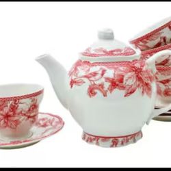 New Other Christmas Lane Teapot with Cups and Saucers by 222 Fifth  (Set of 4) 