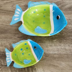 Dennis East Tropical Green/blue Ceramic Fish Design Bowl