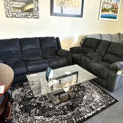  Dark Gray Sofa And Love Seat Power Recliner 