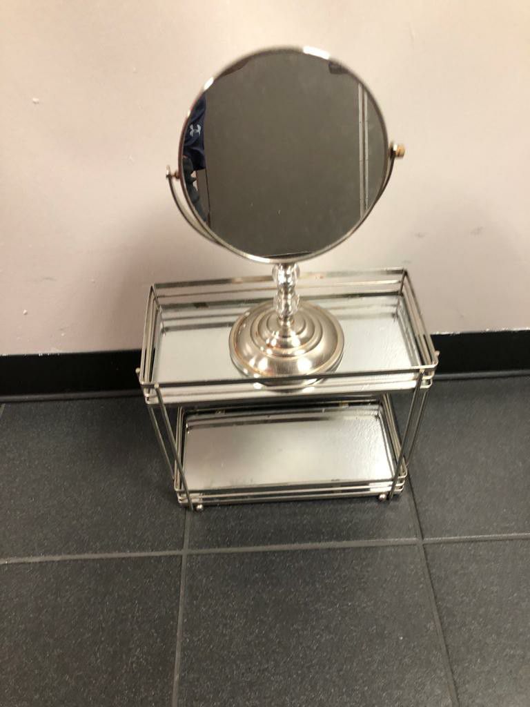 layers vanity mirror tray & Metal Magnifying Makeup Mirror 

