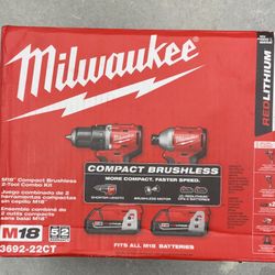 New Milwaukee M18 3692-22CT Compact Brushless 2-tool Combo Kit Drill Driver Impact CP2.0 Batteries Rechargable Charger Tool Lithium Ion Li-ion