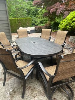 Outdoor table with chairs.