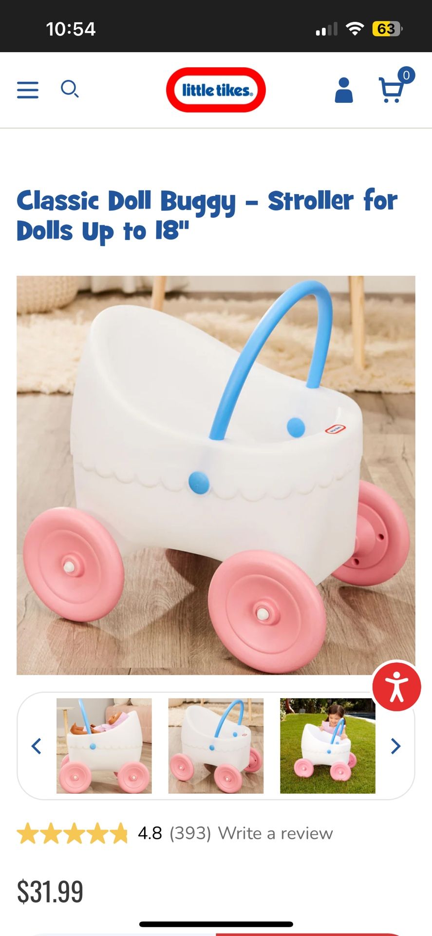 Classic Doll Buggy – Stroller for Dolls Up to 18"