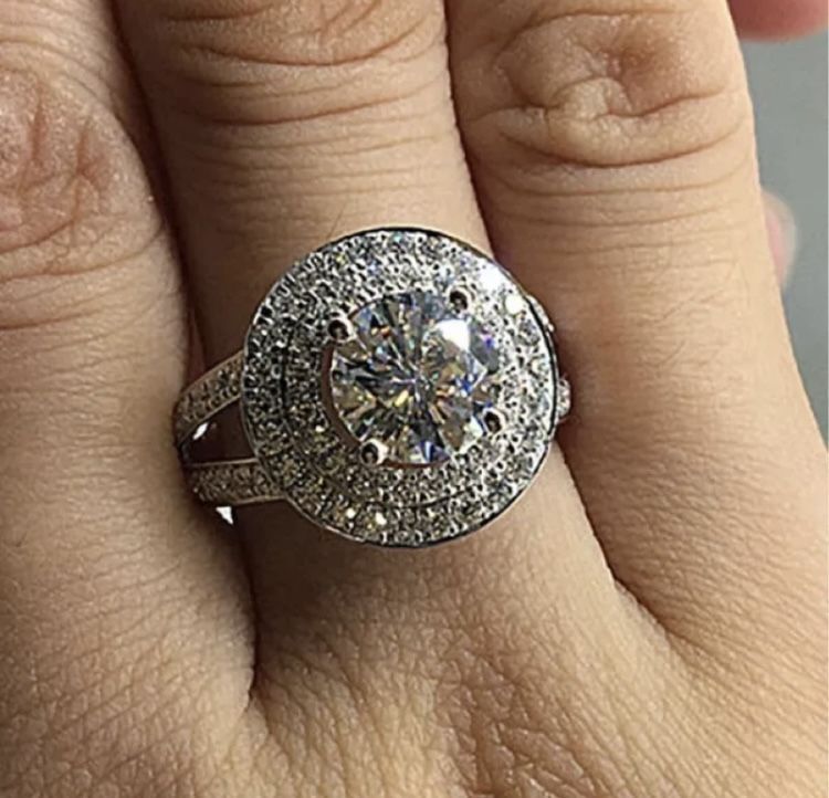 18K/925 STAMPED MOISSANITE DIAMOND ENGAGEMENT WEDDING ANNIVERSARY PROMISE RING