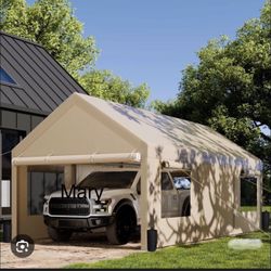 New 12x20ft Carport, Reinforced Steel Poles with Removable Sidewalls and Doors, Roll-Up Windows