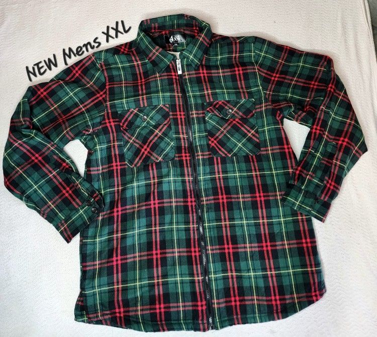 NEW Red/Green plaid sherpa lined warm jacket Men XXL