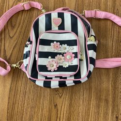 Betsy Johnson Mini Pink Flower Backpack Pastel Pink Stripped