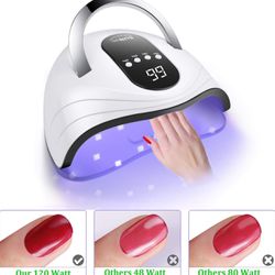 UV Gel Nail Lamp 120W LED Nail Light Fast Dryer for Gel Polish Curing with 4 Timers Portable Handle Large Space Automatic Sensor (White)