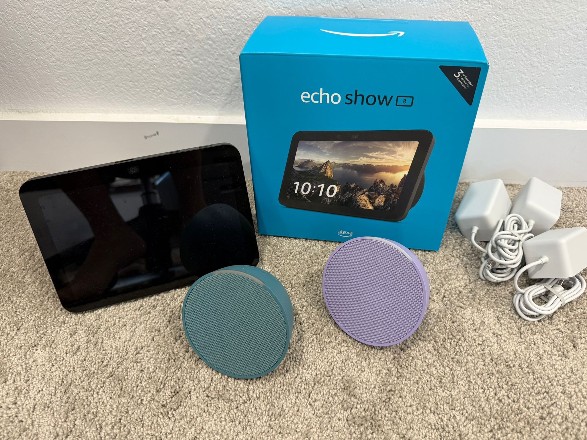 Set Of Amazon Echo Show And 2 Echo Pop