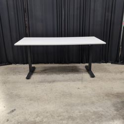 White Rectangular Desk with Black Metal Base