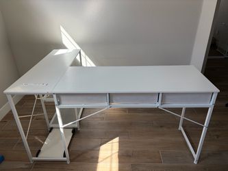 White L-Shaped Desk with Shelves