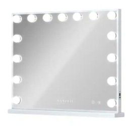 22.8 in. W x 18 in. H Rectangular Framed Vanity Mirror Tabletop Bathroom Makeup Mirror with Lights Bluetooth in White