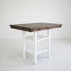 Handcrafted Square Coffee Table – Freshly Refinished Dark Rustic Wood Top + White Base with Shelf – $80