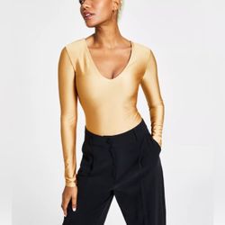 BAR III Women's Shine V-Neck Long-Sleeve Bodysuit