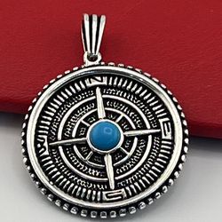 Compass Men’s Turquoise 925 Sterling Silver Pendant 