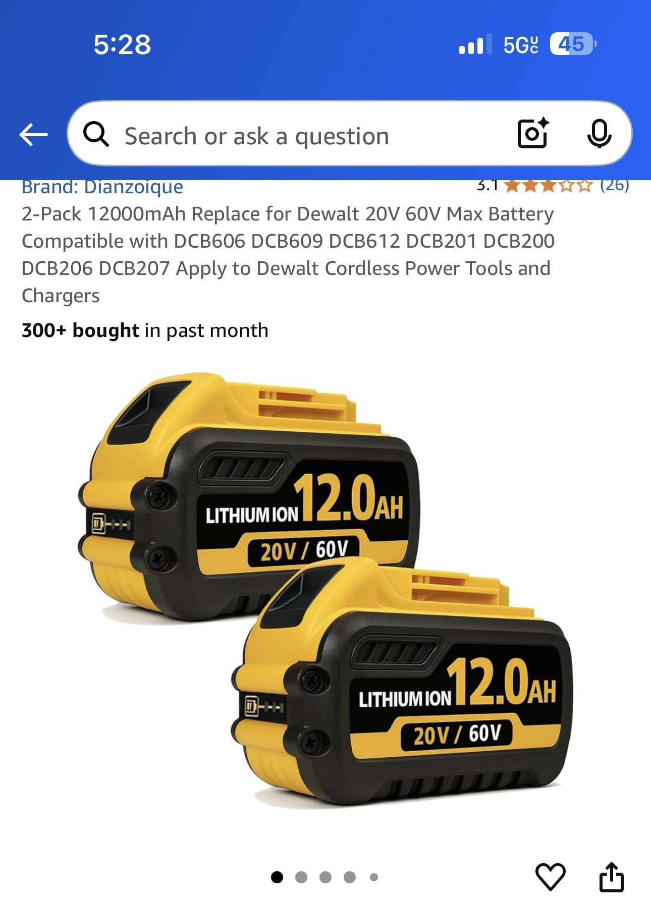 Lithium Ion 20v/70v 12.0 Ah 2 Pack Replacement For Dewalt Battery’s New In Box.