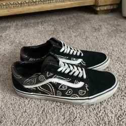 Vans Oldskool Peace Paisley Bandana Black & White Canvas & Suede Skater Shoes Size 10.5 Men’s/12 Women’s 