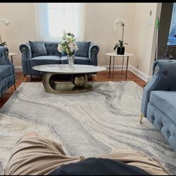 Blue Velvet Sofa Set 