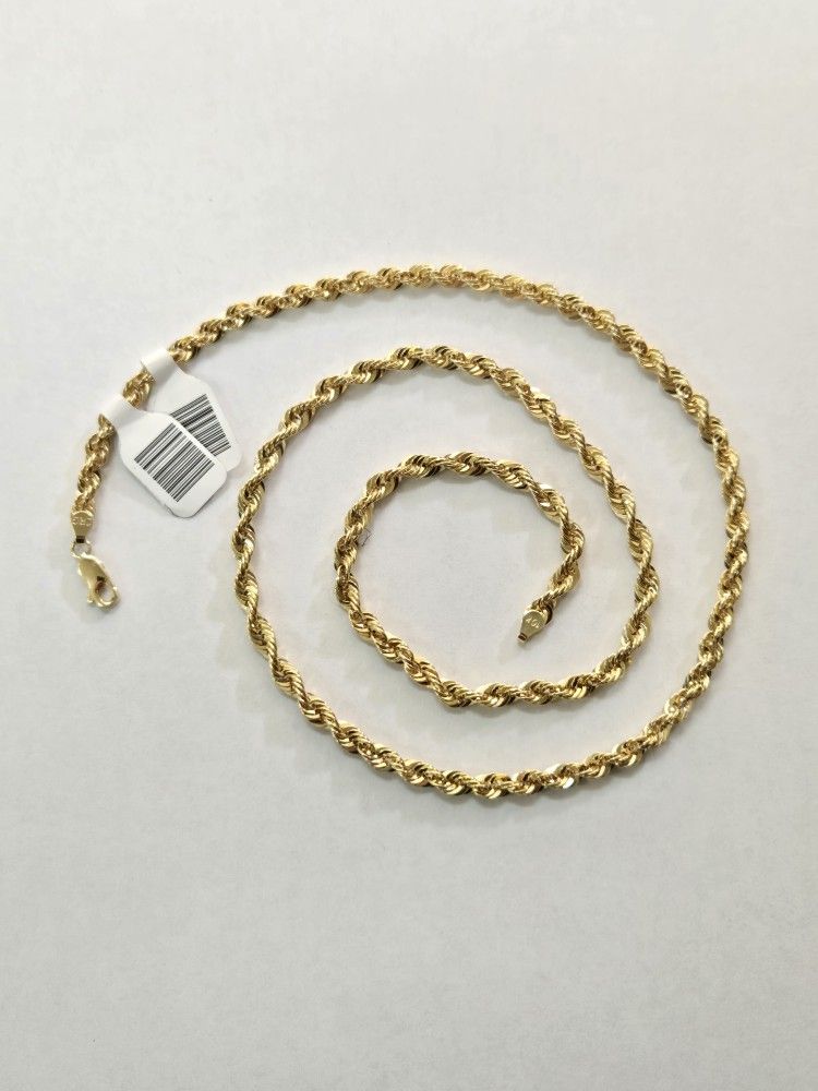 10kt Gold Hollow Rope Chain 24"