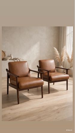 Mid-Century Leather Accent Chair Set of 2