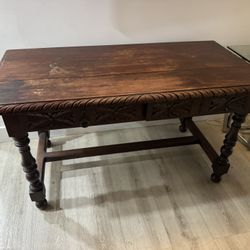 Wood Table /desk Wit Carved Drawer. 55x28