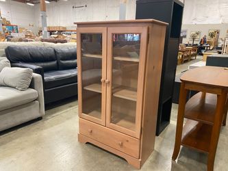 Natural Finish Pantry Cabinet with Glass Doors