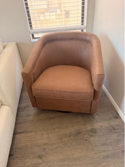 Faux Leather Swivel Barrel Chair