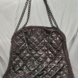 HFH Handbag Trapp And Company Quilted Silver Metallic Chain Handbag NEW