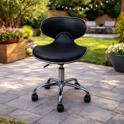 Adjustable Low Height Salon Technician Stool With Back Support Rolling Chair, 15”-18” Adjustable Height