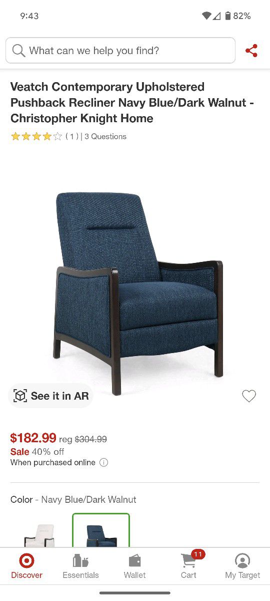 Two  Blue Recliner Chairs From Target
