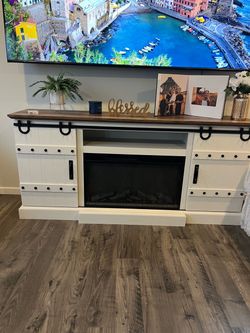 Farmhouse Electric Fireplace TV Stand with Barn Doors