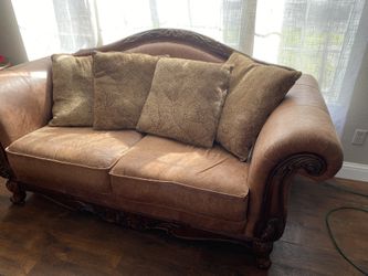 Leather & Wood Loveseat