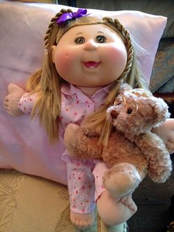 CABBAGE PATCH KID DOLL WITH PAJAMAS AND TEDDY BEAR