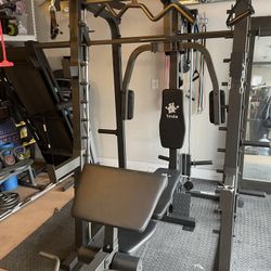 Vesta Fitness Smith Machine 2001 w/Bench Attachment | 230lb Bumpers Weights | 7ft Olympic Bar | Fitness | Gym Equipment | FREE DELIVERY 🚚 