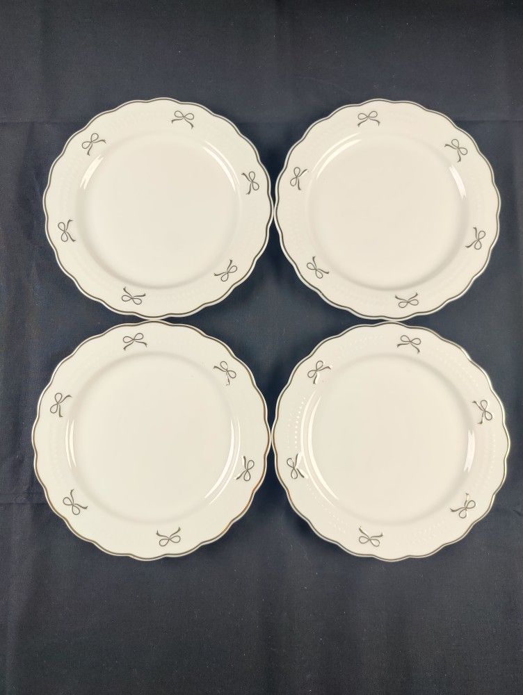 Yedi GOLD BOW Side Plates Set of 4 Ceramic 8in Holiday Glam White New OBO FREE SHIPPING