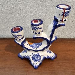 Vintage Porcelain Tri Candelabra Candlestick