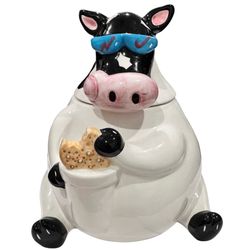 VTG ‘96 Treasure Craft Cool Cow With Sunglasses Ceramic Cookie Jar Moo Milk Farm