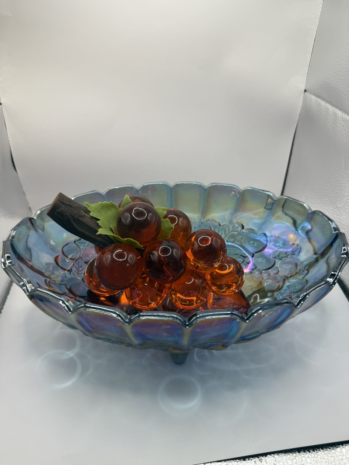 Vintage 2 Glass Bowels Carnival Glass multicolor & 1  orange, amber glass, grape vine