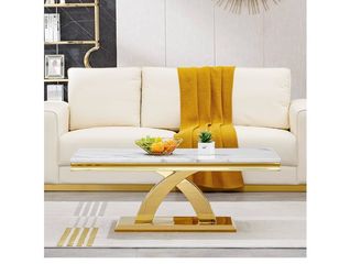 White Silver Modern Coffee Table - Marble