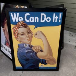 We can do it -Rosie the Riveter framed poster needs top part of frame restapled 49 x35.5