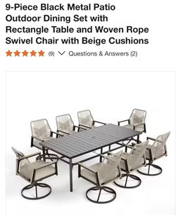 9-piece Black metal patio outdoor