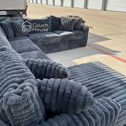 Oversized Charcoal Fluffy Sectional Delivery Available 🚚