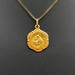 Jewelry 18k hollow yellow gold Mary and Jesus religious Pendant charm