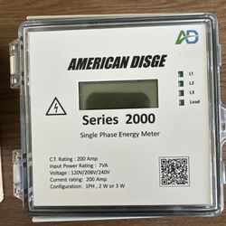 American Disge Series 2000 Single Phase Energy Meter, 200 Amp, 120/208/240V, 1PH