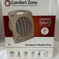 Comfort Zone Indoor Space Heater, Portable, Fan Forced, Electric, Adjustable Thermostat, Overheat Sensor, Safety Tip-Over Switch, & Stay Cool Housing,
