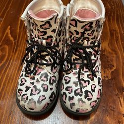 White With Pink Cow-Heart Print Boots